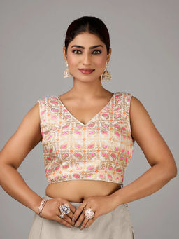 Ethnovog - Women White Paisley V-Neck Sleeveless Stitched Blouse