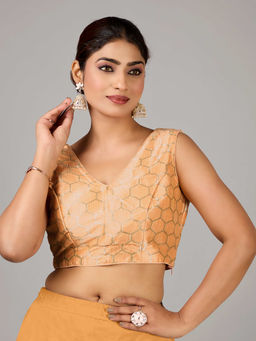 Ethnovog - Women Peach Geometric V-Neck Sleeveless Stitched Blouse