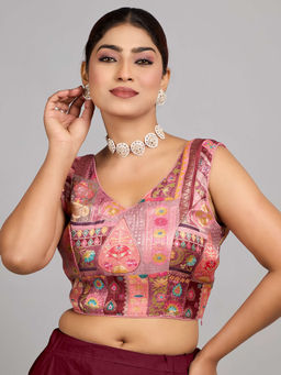 Ethnovog - Women Mauve Floral V-Neck Sleeveless Stitched Blouse