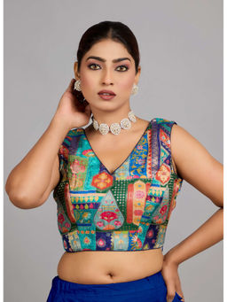 Ethnovog - Women Multi-Color Woven V-Neck Sleeveless Stitched Blouse