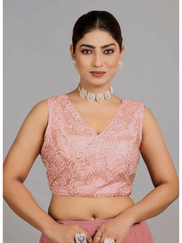 Ethnovog - Women Pink Embroidered V-Neck Sleeveless Stitched Blouse