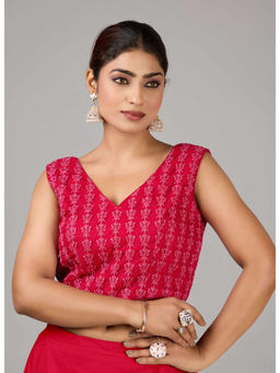 Ethnovog - Women Red Embroidered V-Neck Sleeveless Stitched Blouse