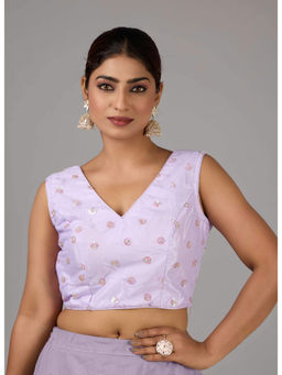 Ethnovog - Women Lavender Embellished V-Neck Sleeveless Stitched Blouse