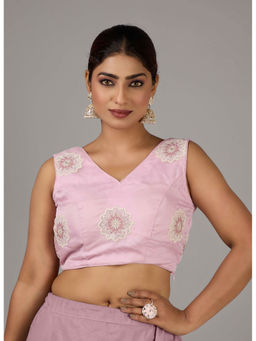 Ethnovog - Women Pink Embroidered V-Neck Sleeveless Stitched Blouse