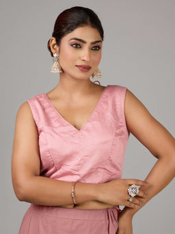 Ethnovog - Women Pink Embellished V-Neck Sleeveless Stitched Blouse