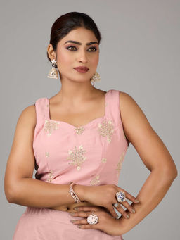 Ethnovog - Women Pink Embroidered Sweetheart Sleeveless Stitched Blouse