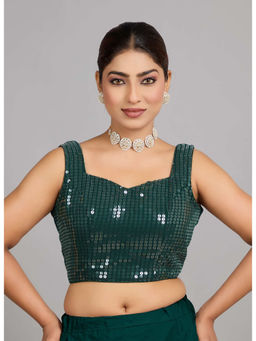 Ethnovog - Women Green Embellished Sweetheart Sleeveless Stitched Blouse