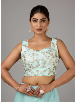 Ethnovog - Women Blue Embellished Sweetheart Sleeveless Stitched Blouse