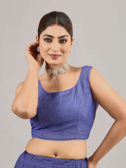 Ethnovog - Women Purple Solid Round Neck Sleeveless Stitched Blouse