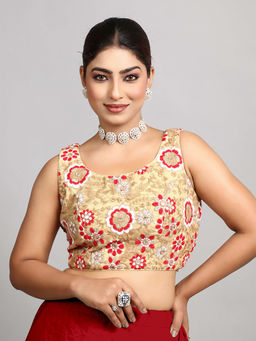 Ethnovog - Women Multi-Color Embroidered Round Neck Sleeveless Stitched Blouse