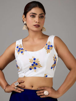 Ethnovog - Women White Embroidered Round Neck Sleeveless Stitched Blouse