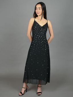 Odette - Black Net Solid Dress