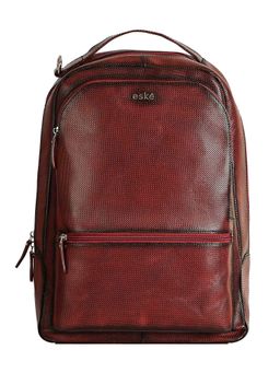 Eske - Romain Maroon Solid Genuine Leather Laptop Backpack