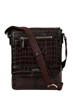 Eske - Ollie Brown Textured Genuine Leather Crossbody Bag