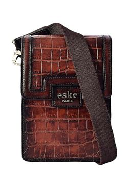 Eske - Burg Tan Textured Genuine Leather Crossbody Bag