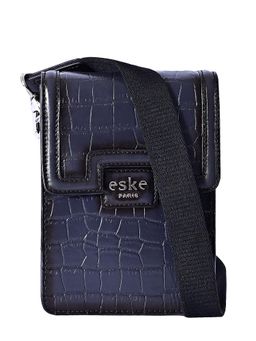 Eske - Burg Navy Blue Textured Genuine Leather Crossbody Bag
