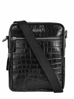 Eske - Griffin Black Textured Genuine Leather Crossbody Bag