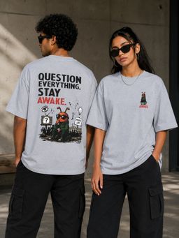 KASSUALLY - Unisex Grey Oversized Graphic Streetwear T-Shirt
