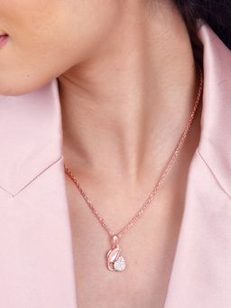 GIVA - Sterling Silver Rose Gold Sprig of Leaf Pendant with Link Chain for Womens