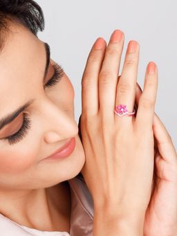 GIVA - Sterling Silver Golden Pink Daisy Ring for Womens