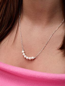 MINUTIAE - Silver Plated Stones Studded Pendant Necklace