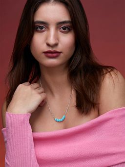 MINUTIAE - Silver Plated Stones Studded Pendant Necklace