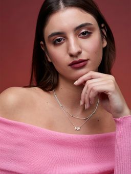 MINUTIAE - Silver Plated Stones Studded Pendant Necklace