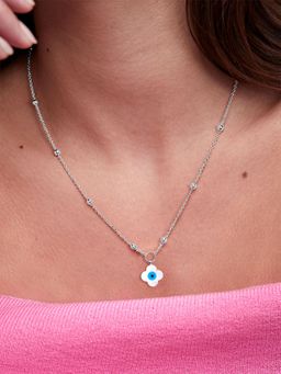 MINUTIAE - Silver Plated Stones Studded Pendant Necklace