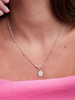 MINUTIAE - Silver Plated Stones Studded Pendant Necklace