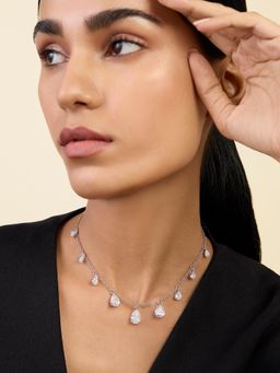 Isharya - Diamond Drip Stationed Choker Necklace In Rhodium Plating