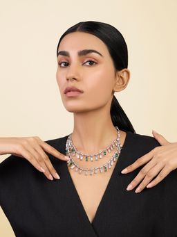 Isharya - Layered Luxe Collar Necklace In Rhodium Plating