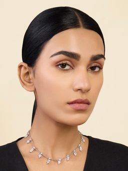 Isharya - Dainty Diamonds Stationed Choker Necklace In Rhodium Plating