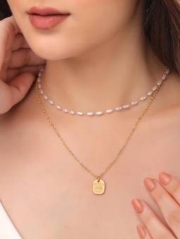 Yellow Chimes - Layered Pearl Gold Plated Multilayered Necklace