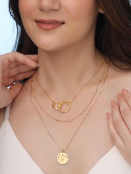 Yellow Chimes - Multi Layered Gold Plated Red Necklace