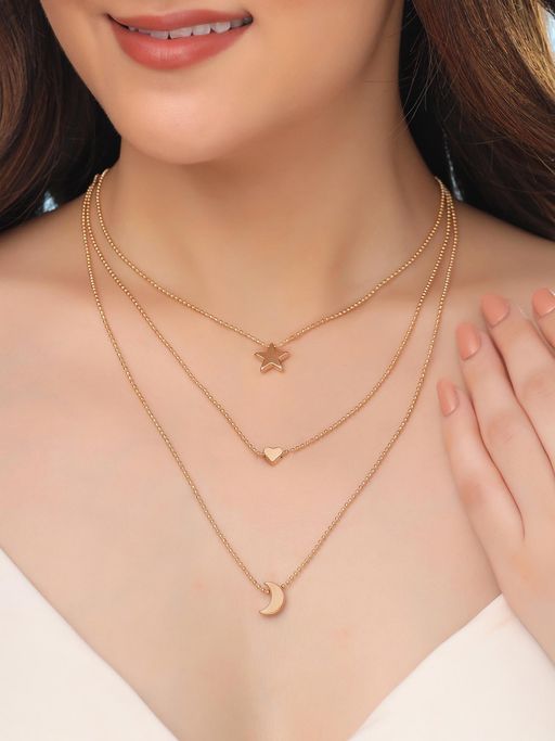 Yellow Chimes Multi Layered Gold Plated Necklace