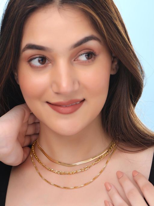 Yellow Chimes Multi Layered Gold Plated Necklace
