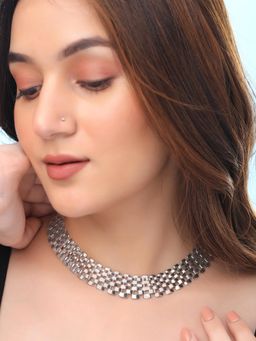 Yellow Chimes - Silver Choker Necklace