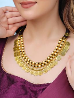 Yellow Chimes - Traditional Long Oxidized Gold Plated Coin Necklace