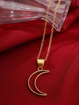 Yellow Chimes - Gold Plated Long Chain Moon Shaped Necklace
