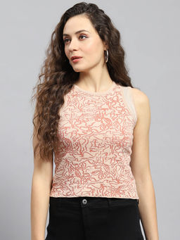 Monte Carlo - Womens Pink Woven Round Neck Sleeveless Top