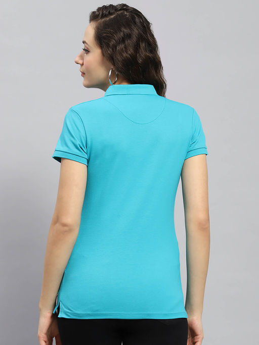 Buy Monte Carlo Womens Turquoise Solid Half Sleeve Polo Collar T