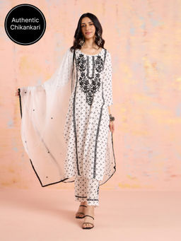 Likha - White Chikankari Kurta Pant and Dupatta (Set of 3) LIKSKD313