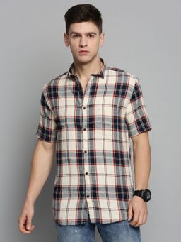 SHOWOFFFF - Mens Spread Collar Cream Checked Shirt