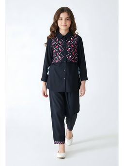 Bella Moda - Navy Blue Embroidered Regular Co-Ord Set