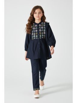 Bella Moda - Navy Blue Embroidered Regular Co-Ord Set