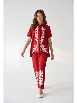 Bella Moda - Maroon Embroidered Regular Co-Ord Set