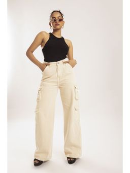 Off Duty India - Off Duty Oatmeal Street Pocket Baggy Fit Cargo Jeans