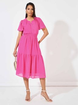 Styli - Pink Tiered Midi Dress