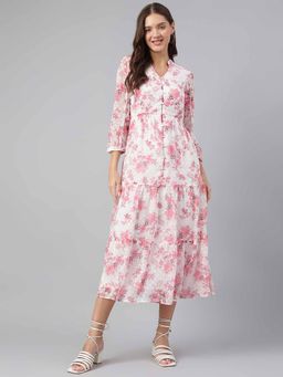 Latin Quarters - Pink Floral Printed A-Line Dress