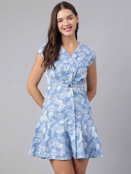 Latin Quarters - Blue Printed A-Line Dress